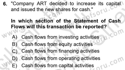 Accounting 2 Dersi 2024 - 2025 Yılı (Final) Dönem Sonu Sınav Soruları 6. Soru