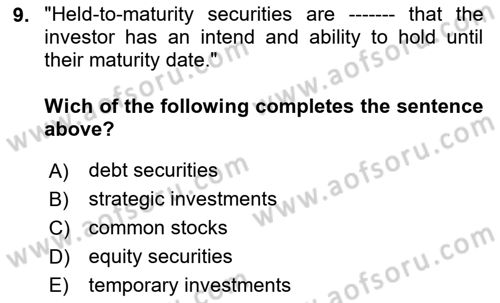 Accounting 2 Dersi 2024 - 2025 Yılı (Final) Dönem Sonu Sınav Soruları 9. Soru