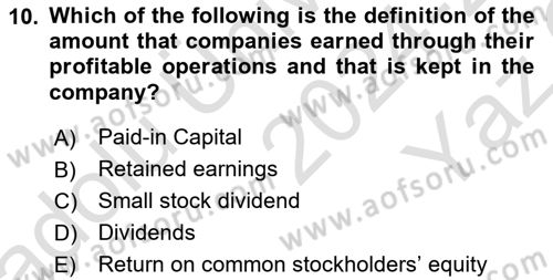 Accounting 2 Dersi 2024 - 2025 Yılı Yaz Okulu Sınav Soruları 10. Soru