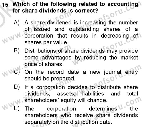 Accounting 2 Dersi 2024 - 2025 Yılı Yaz Okulu Sınav Soruları 15. Soru
