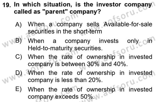 Accounting 2 Dersi 2024 - 2025 Yılı Yaz Okulu Sınav Soruları 19. Soru