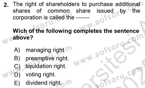 Accounting 2 Dersi 2024 - 2025 Yılı Yaz Okulu Sınav Soruları 2. Soru