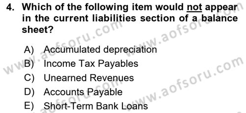 Accounting 2 Dersi 2024 - 2025 Yılı Yaz Okulu Sınav Soruları 4. Soru