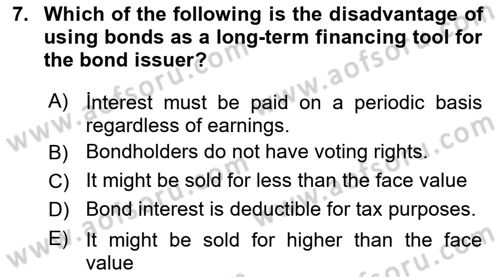 Accounting 2 Dersi 2024 - 2025 Yılı Yaz Okulu Sınav Soruları 7. Soru