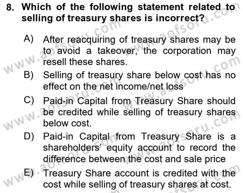 Accounting 2 Dersi 2024 - 2025 Yılı Yaz Okulu Sınav Soruları 8. Soru