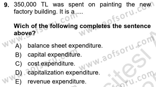 Accounting 2 Dersi 2024 - 2025 Yılı Yaz Okulu Sınav Soruları 9. Soru