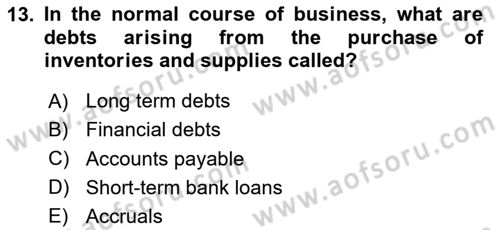 Accounting 2 Dersi 2025 - 2026 Yılı (Vize) Ara Sınav Soruları 13. Soru