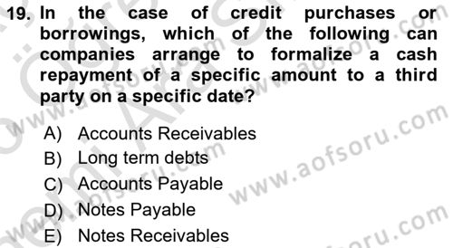 Accounting 2 Dersi 2025 - 2026 Yılı (Vize) Ara Sınav Soruları 19. Soru