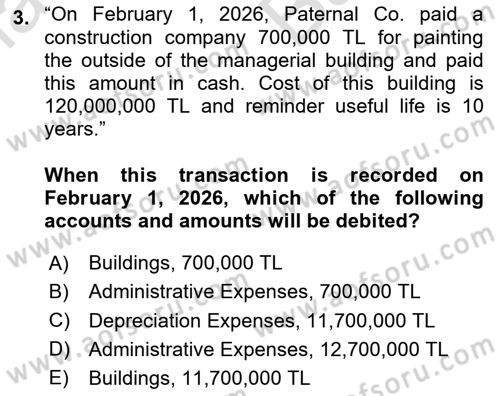 Accounting 2 Dersi 2025 - 2026 Yılı (Vize) Ara Sınav Soruları 3. Soru