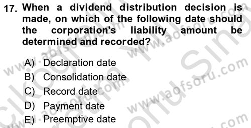 Accounting 2 Dersi 2025 - 2026 Yılı (Final) Dönem Sonu Sınav Soruları 17. Soru