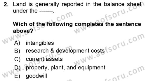 Accounting 2 Dersi 2025 - 2026 Yılı (Final) Dönem Sonu Sınav Soruları 2. Soru