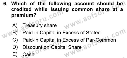 Accounting 2 Dersi 2025 - 2026 Yılı (Final) Dönem Sonu Sınav Soruları 6. Soru
