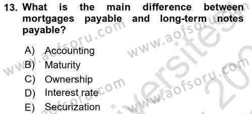 Accounting 2 Dersi 2025 - 2026 Yılı Yaz Okulu Sınav Soruları 13. Soru