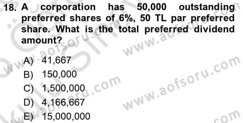 Accounting 2 Dersi 2025 - 2026 Yılı Yaz Okulu Sınav Soruları 18. Soru
