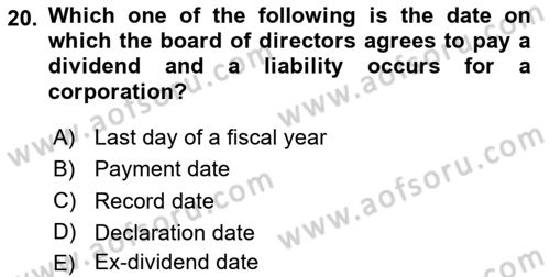 Accounting 2 Dersi 2025 - 2026 Yılı Yaz Okulu Sınav Soruları 20. Soru