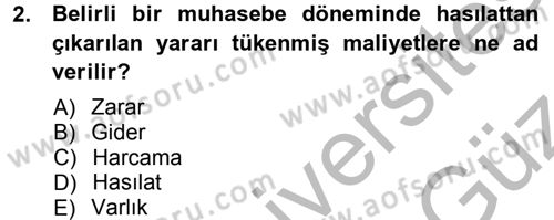 Maliyet Muhasebesi Dersi 2012 - 2013 Yılı (Vize) Ara Sınav Soruları 2. Soru