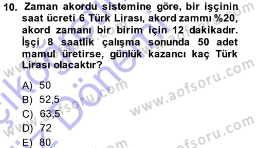 Maliyet Muhasebesi Dersi 2013 - 2014 Yılı (Vize) Ara Sınav Soruları 10. Soru