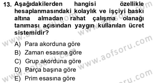 Maliyet Muhasebesi Dersi 2013 - 2014 Yılı (Vize) Ara Sınav Soruları 13. Soru