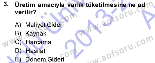 Maliyet Muhasebesi Dersi 2013 - 2014 Yılı (Vize) Ara Sınav Soruları 3. Soru