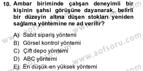 Maliyet Muhasebesi Dersi 2014 - 2015 Yılı (Vize) Ara Sınav Soruları 10. Soru