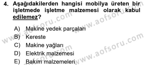 Maliyet Muhasebesi Dersi 2018 - 2019 Yılı Yaz Okulu Sınav Soruları 4. Soru