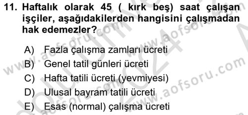 Maliyet Muhasebesi Dersi 2024 - 2025 Yılı (Vize) Ara Sınav Soruları 11. Soru
