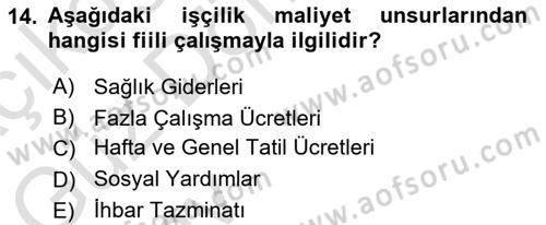 Maliyet Muhasebesi Dersi 2024 - 2025 Yılı (Vize) Ara Sınav Soruları 14. Soru