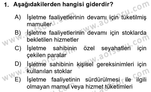 Maliyet Muhasebesi Dersi 2024 - 2025 Yılı (Final) Dönem Sonu Sınav Soruları 1. Soru