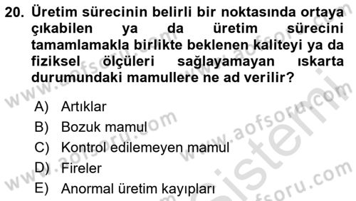 Maliyet Muhasebesi Dersi 2024 - 2025 Yılı (Final) Dönem Sonu Sınav Soruları 20. Soru