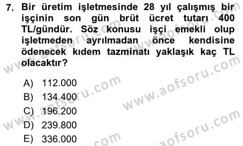 Maliyet Muhasebesi Dersi 2024 - 2025 Yılı Yaz Okulu Sınav Soruları 7. Soru
