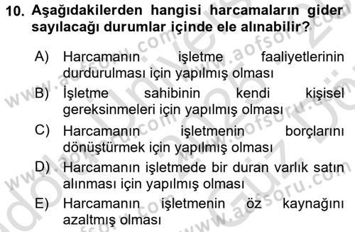 Maliyet Muhasebesi Dersi 2025 - 2026 Yılı (Vize) Ara Sınav Soruları 10. Soru