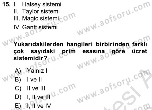 Maliyet Muhasebesi Dersi 2025 - 2026 Yılı (Vize) Ara Sınav Soruları 15. Soru