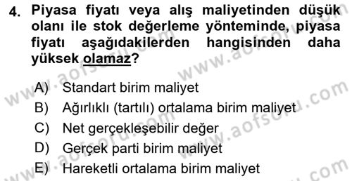 Maliyet Muhasebesi Dersi 2025 - 2026 Yılı (Vize) Ara Sınav Soruları 4. Soru