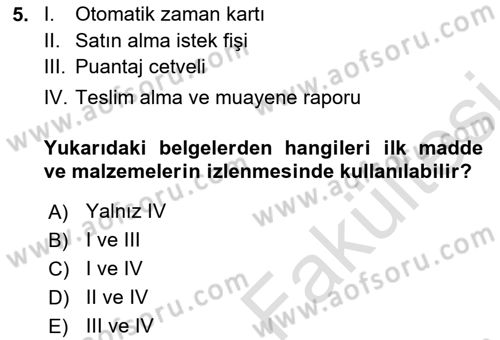 Maliyet Muhasebesi Dersi 2025 - 2026 Yılı (Vize) Ara Sınav Soruları 5. Soru