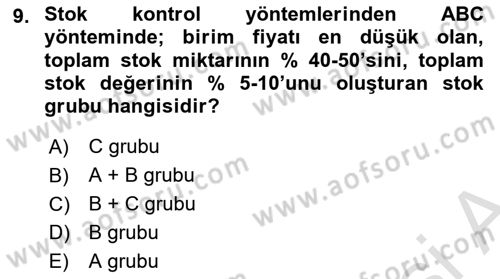 Maliyet Muhasebesi Dersi 2025 - 2026 Yılı (Vize) Ara Sınav Soruları 9. Soru