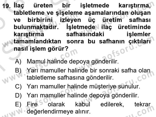 Maliyet Muhasebesi Dersi 2025 - 2026 Yılı (Final) Dönem Sonu Sınav Soruları 19. Soru