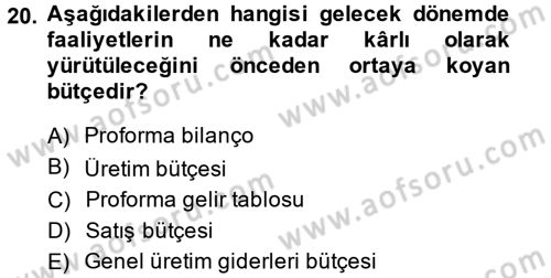 Maliyet Yönetimi Dersi 2013 - 2014 Yılı (Vize) Ara Sınav Soruları 20. Soru