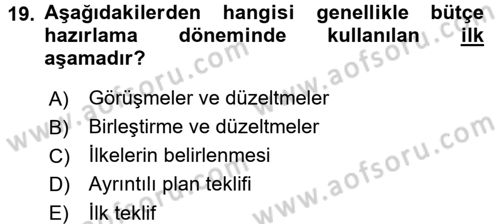 Maliyet Yönetimi Dersi 2015 - 2016 Yılı (Vize) Ara Sınavı 19. Soru