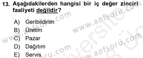 Maliyet Yönetimi Dersi 2017 - 2018 Yılı 3 Ders Sınavı 13. Soru