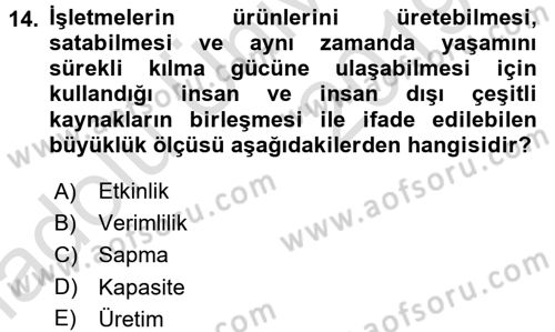Maliyet Yönetimi Dersi 2018 - 2019 Yılı 3 Ders Sınav Soruları 14. Soru