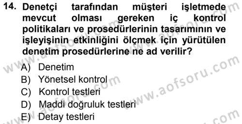 Muhasebe Denetimi ve Mali Analiz Dersi 2012 - 2013 Yılı (Vize) Ara Sınav Soruları 14. Soru