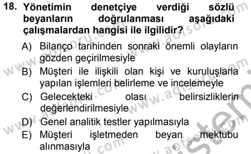 Muhasebe Denetimi ve Mali Analiz Dersi 2012 - 2013 Yılı (Vize) Ara Sınav Soruları 18. Soru