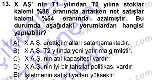 Muhasebe Denetimi ve Mali Analiz Dersi 2012 - 2013 Yılı (Final) Dönem Sonu Sınav Soruları 13. Soru