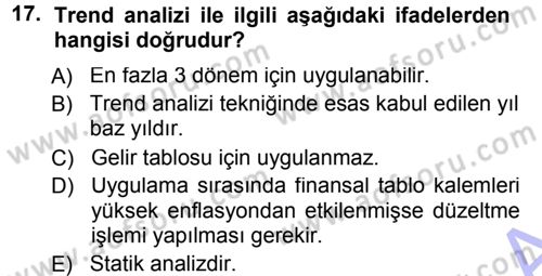 Muhasebe Denetimi ve Mali Analiz Dersi 2012 - 2013 Yılı (Final) Dönem Sonu Sınav Soruları 17. Soru