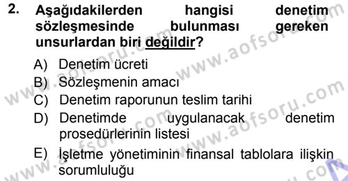 Muhasebe Denetimi ve Mali Analiz Dersi 2012 - 2013 Yılı (Final) Dönem Sonu Sınav Soruları 2. Soru