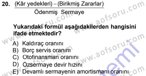 Muhasebe Denetimi ve Mali Analiz Dersi 2012 - 2013 Yılı (Final) Dönem Sonu Sınav Soruları 20. Soru