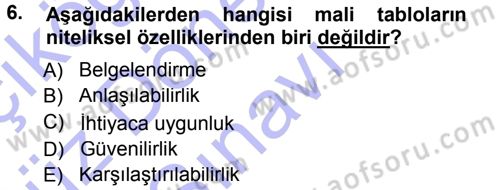 Muhasebe Denetimi ve Mali Analiz Dersi 2012 - 2013 Yılı (Final) Dönem Sonu Sınav Soruları 6. Soru