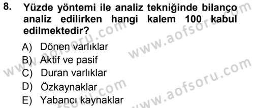 Muhasebe Denetimi ve Mali Analiz Dersi 2012 - 2013 Yılı (Final) Dönem Sonu Sınav Soruları 8. Soru