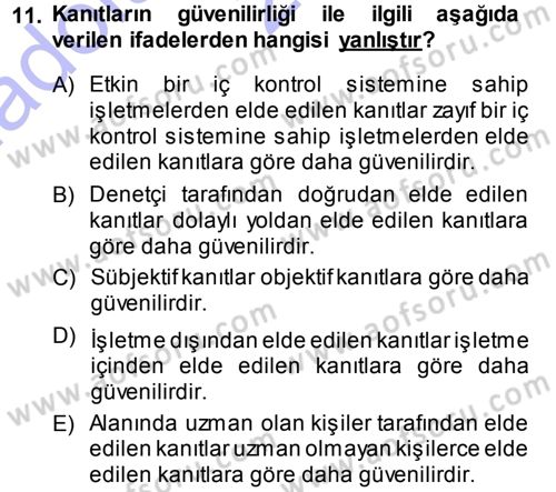 Muhasebe Denetimi ve Mali Analiz Dersi 2013 - 2014 Yılı (Vize) Ara Sınav Soruları 11. Soru