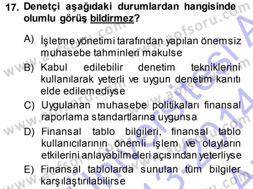 Muhasebe Denetimi ve Mali Analiz Dersi 2013 - 2014 Yılı (Vize) Ara Sınav Soruları 17. Soru